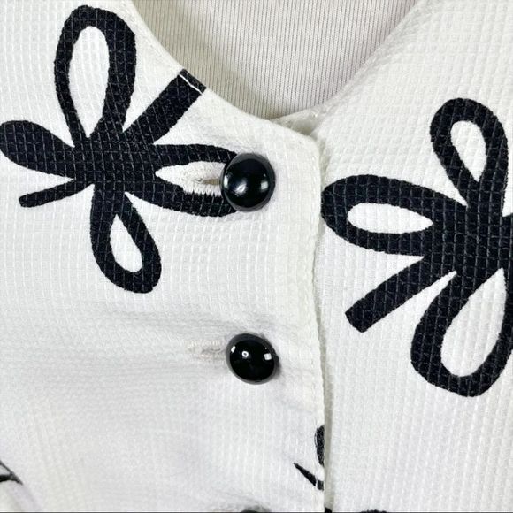 Vintage Tobael Floral Fit and Flare Midi Dress Black and White Size 2 - Picture 10 of 13